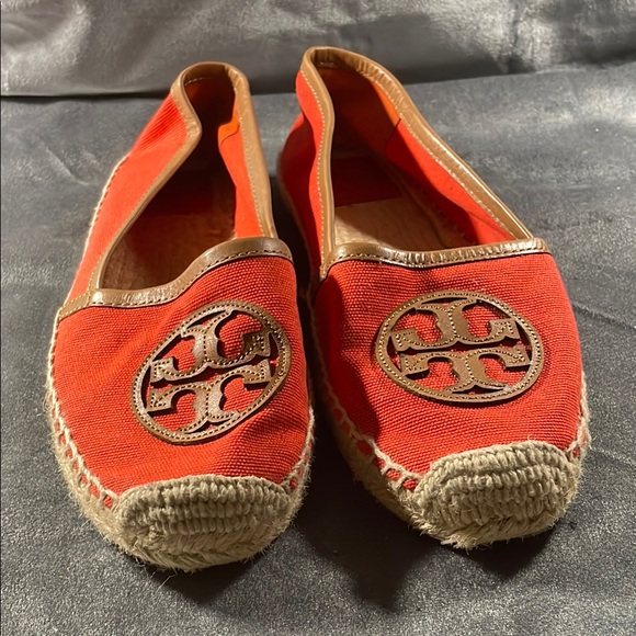 Tory Burch Shoes - Tory Burch Red Espadrille Flats with Logo and Jute Sole